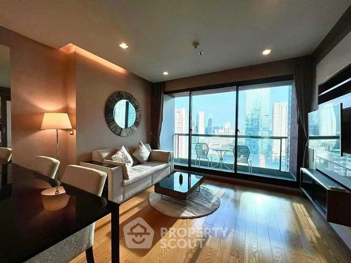 Luxurious living room with stunning city view and elegant decor