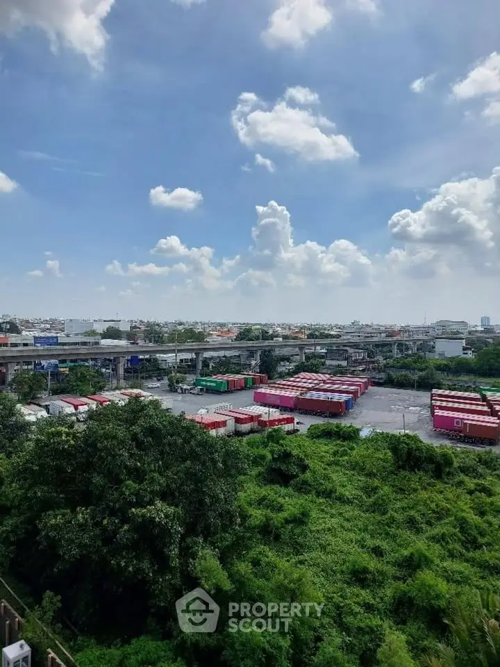 Scenic view of urban landscape with lush greenery and clear blue sky