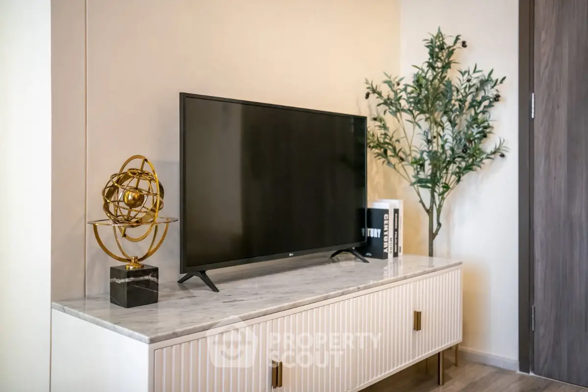 Modern living room with stylish TV stand and decor