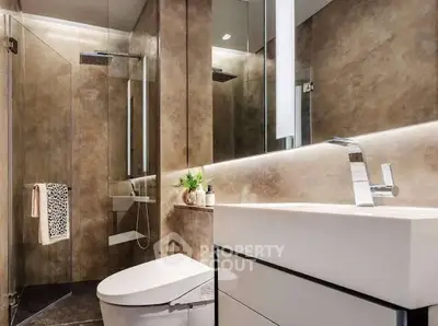Luxurious modern bathroom with sleek fixtures and elegant design