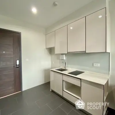 Modern minimalist kitchen with sleek cabinetry and induction cooktop