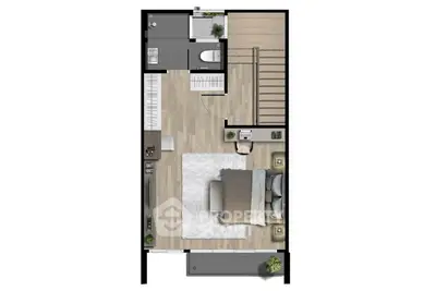 Modern bedroom floor plan with stylish layout and elegant design elements.