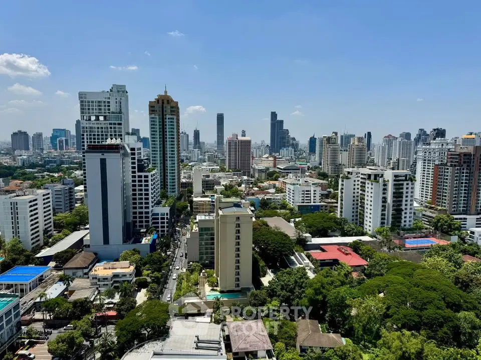 Stunning cityscape view showcasing modern skyscrapers and lush greenery, perfect for urban living enthusiasts.