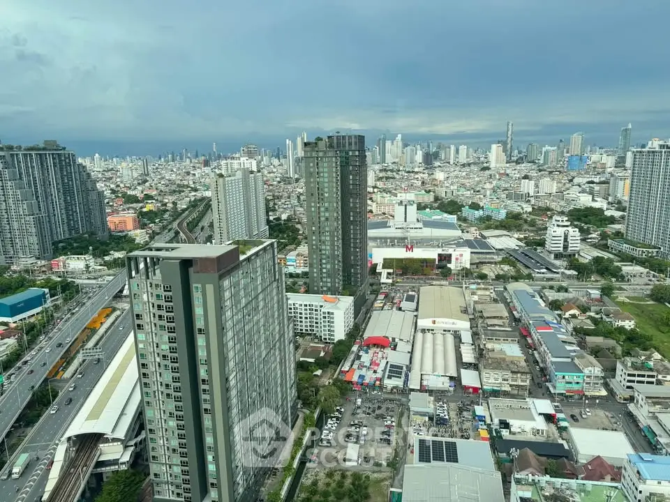 Stunning cityscape view from high-rise building showcasing urban skyline and vibrant city life.