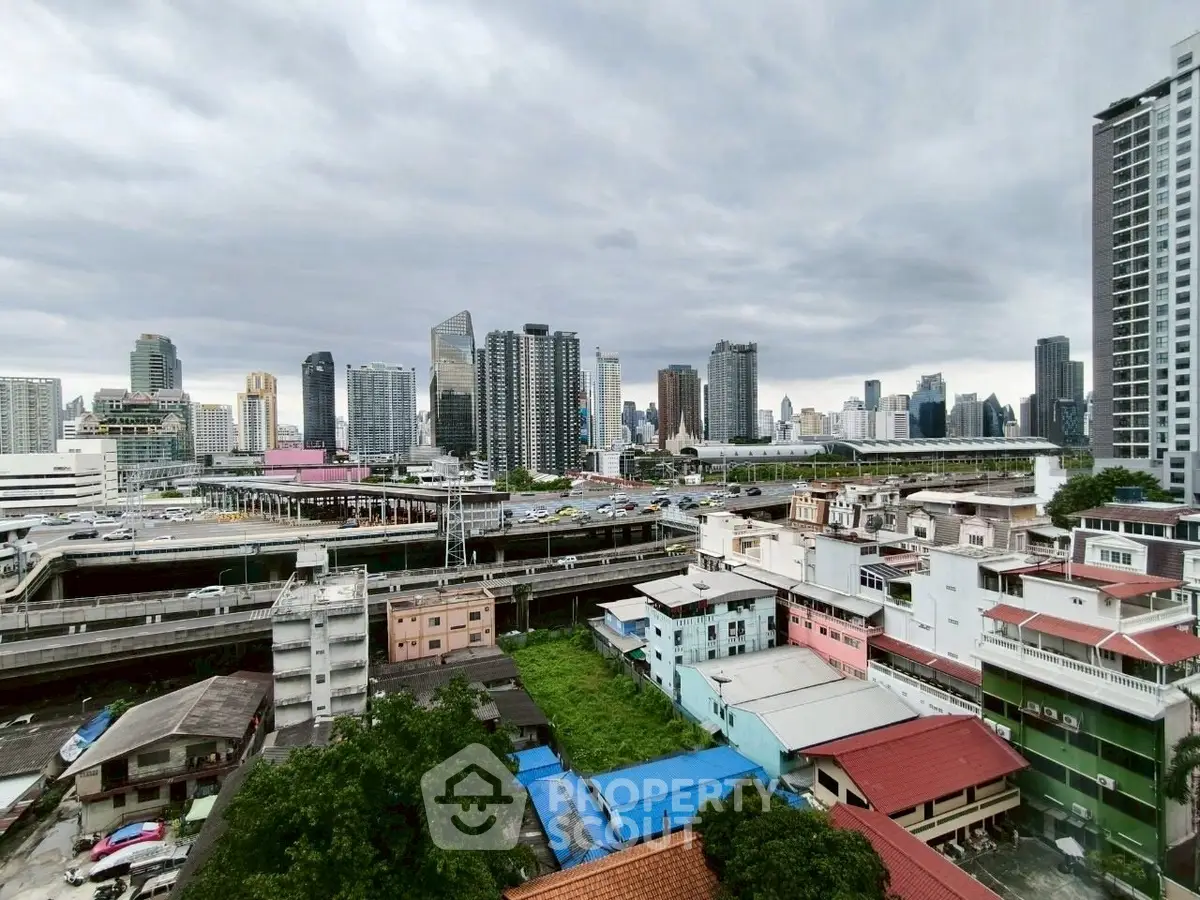 Stunning cityscape view showcasing modern skyscrapers and urban landscape under a cloudy sky.