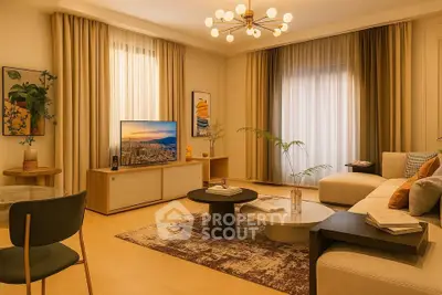 Elegant living room with modern decor and ambient lighting