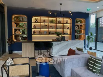 Luxurious modern living room with stylish bar and elegant decor