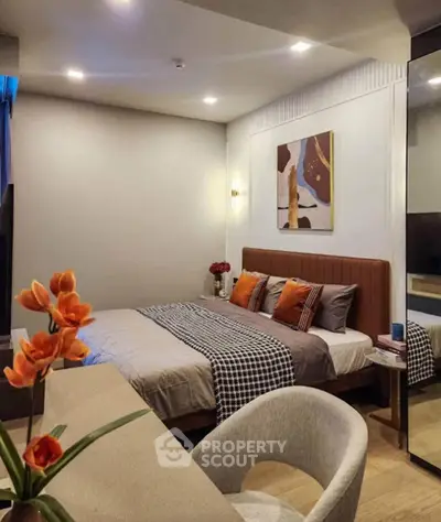 Modern bedroom with stylish decor and cozy ambiance