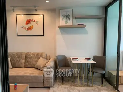 Modern living room with stylish decor and cozy seating area