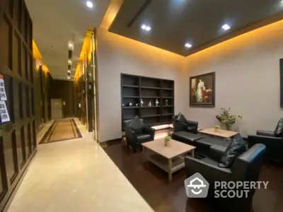 Luxurious lobby with modern leather seating and elegant decor