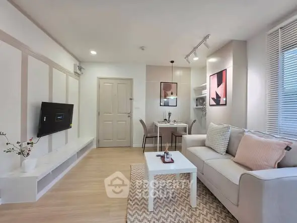 Modern living room with stylish decor and cozy seating area