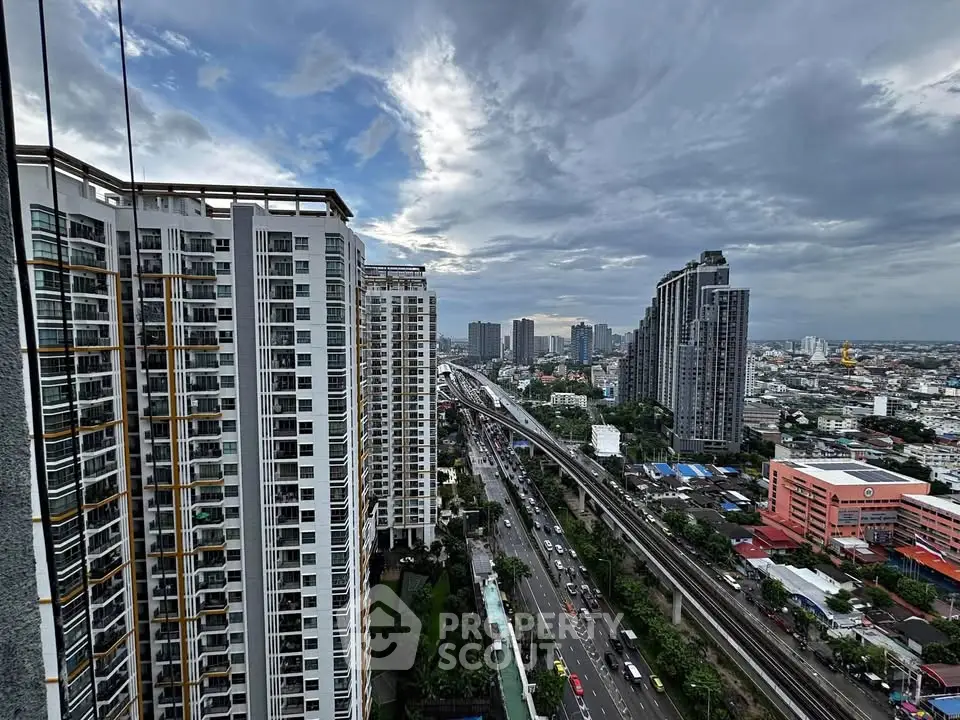 Stunning cityscape view from high-rise building with busy roads and skyline