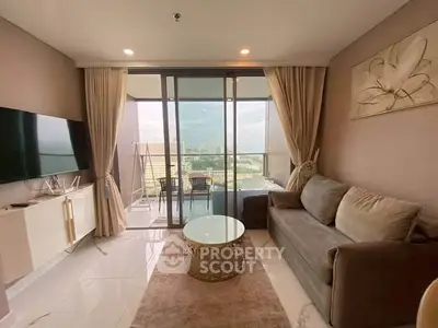 Luxurious living room with stunning city view and elegant decor