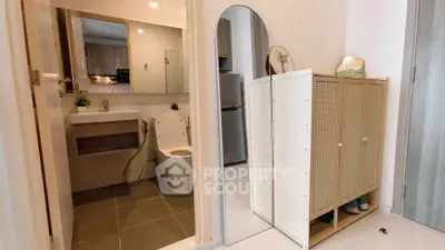 Modern apartment interior with bathroom and stylish decor