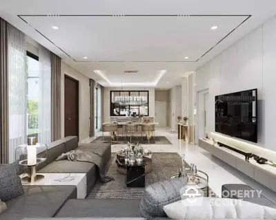 Luxurious modern living room with elegant decor and spacious layout