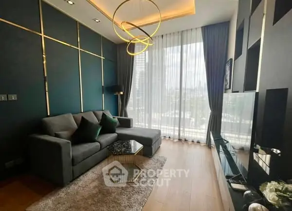 Luxurious modern living room with elegant decor and large window view