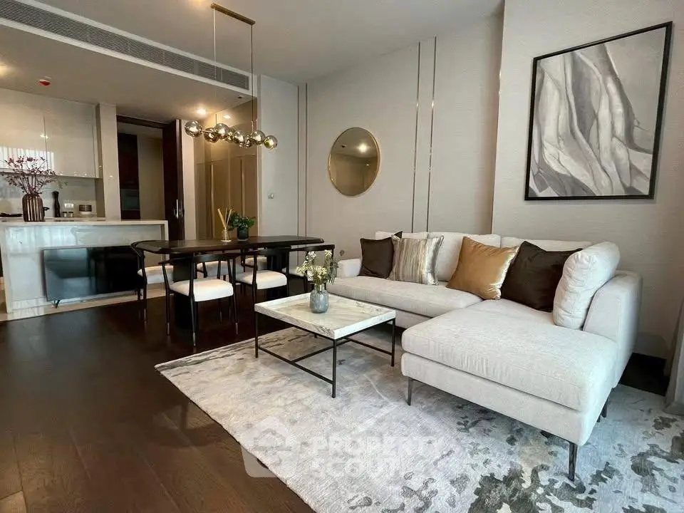 Luxurious modern living room with elegant decor and open kitchen layout