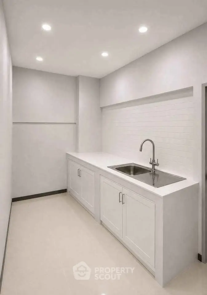Sleek modern kitchen with minimalist design and white cabinetry