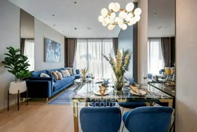 Luxurious modern living room with elegant dining area and stylish decor