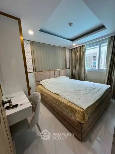 Modern bedroom with elegant decor and natural light