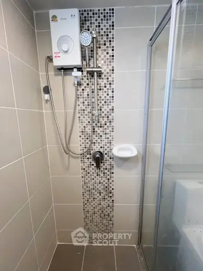 Modern bathroom with sleek shower and stylish tile design