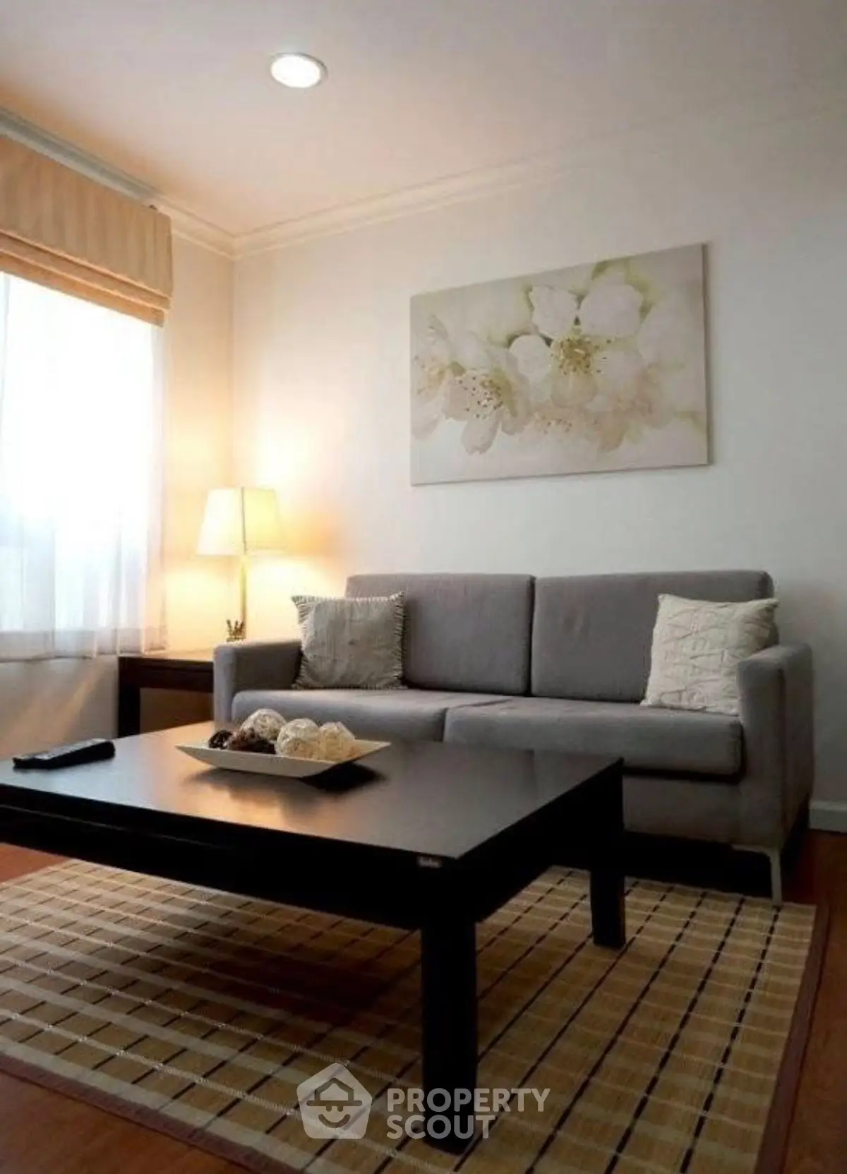 Cozy living room with modern decor and natural light