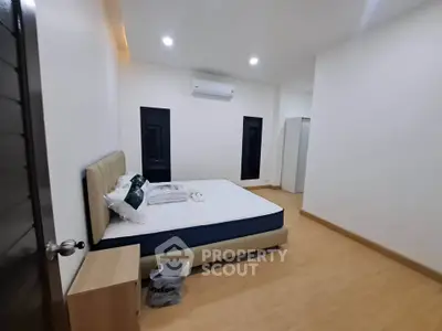 Spacious modern bedroom with minimalist design and cozy ambiance