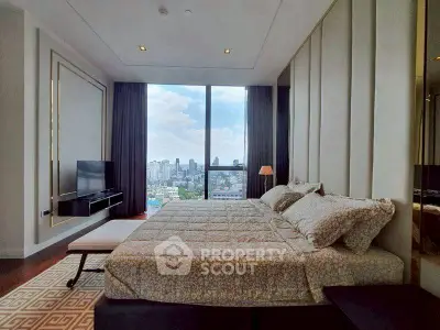 Luxurious bedroom with stunning city view and elegant decor