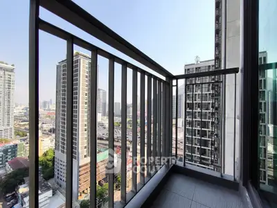 Modern high-rise balcony with stunning cityscape view