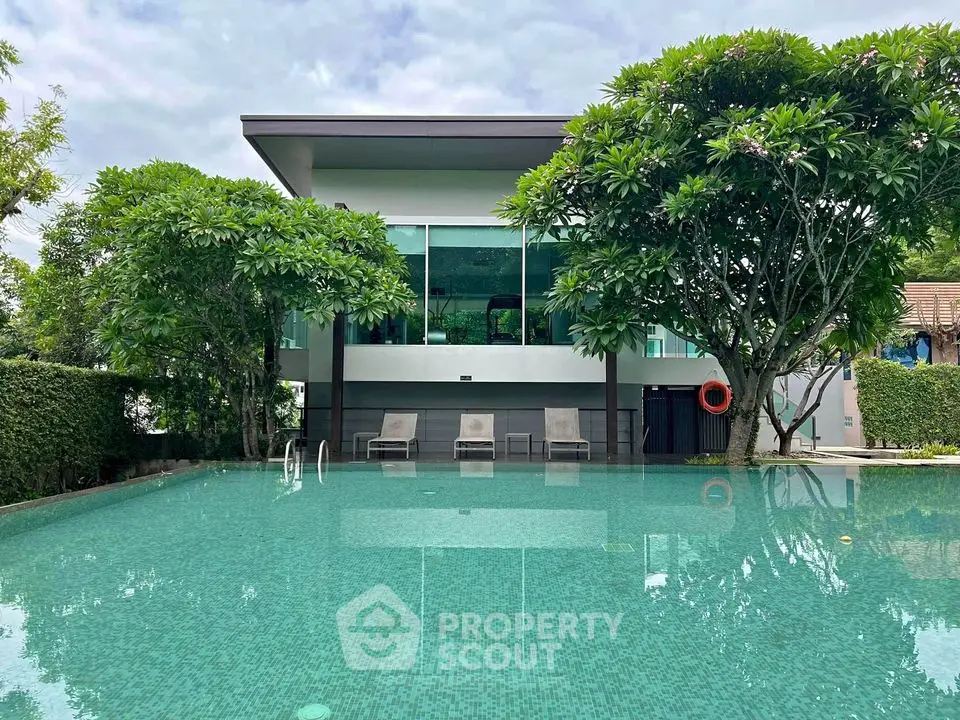 Luxurious modern house with stunning pool and lush greenery