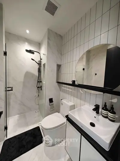 Modern bathroom with sleek shower and stylish fixtures