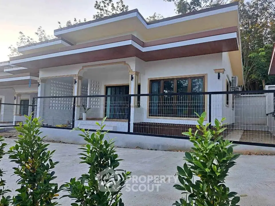 Modern single-story house with sleek design and spacious driveway