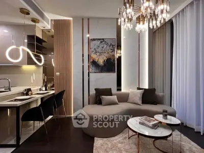 Luxurious modern living room with elegant lighting and stylish decor