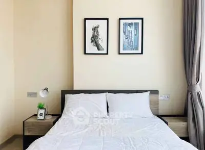 Modern bedroom with stylish decor and natural light