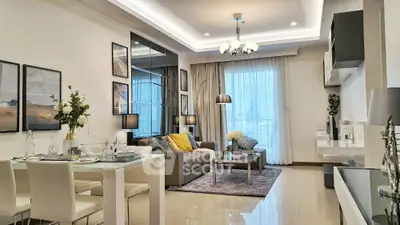 Luxurious modern living room with elegant decor and spacious dining area