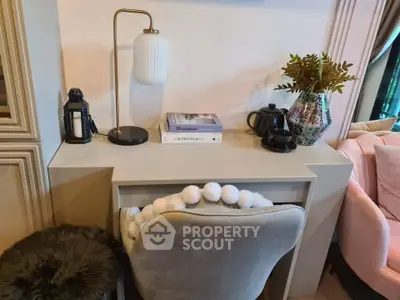 Chic study nook with elegant decor and cozy seating in modern home