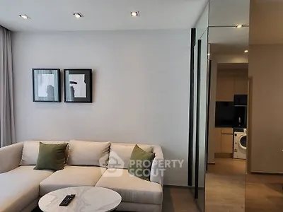 Modern living room with elegant sofa and stylish decor