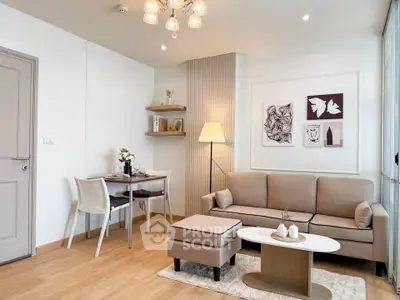 Modern living room with stylish decor, cozy sofa, and elegant lighting in a contemporary apartment.
