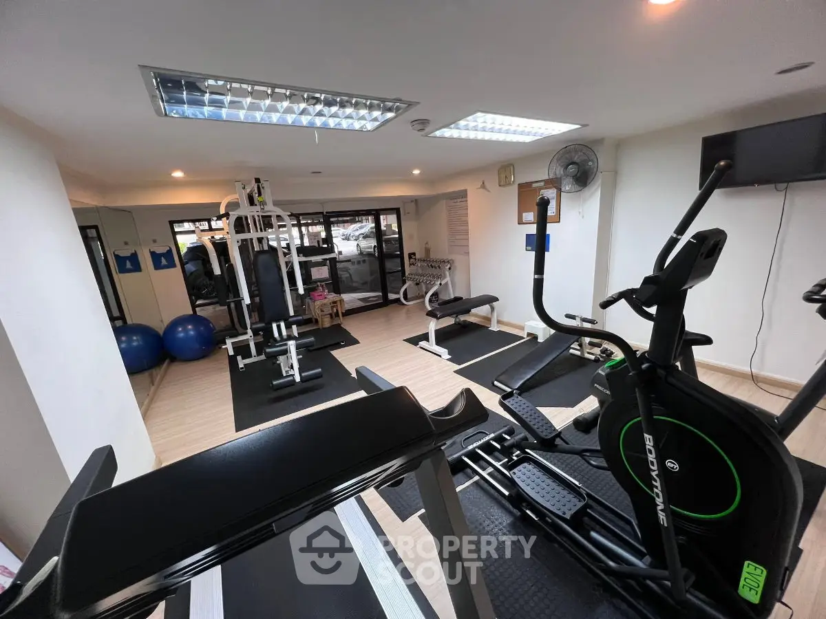 Modern gym with state-of-the-art equipment in a residential building.