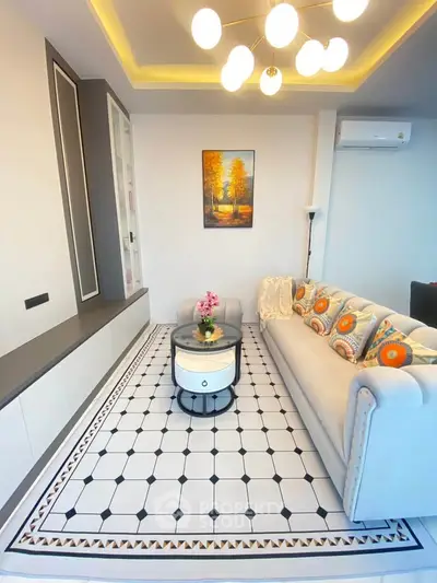 Elegant living room with modern decor and stylish lighting