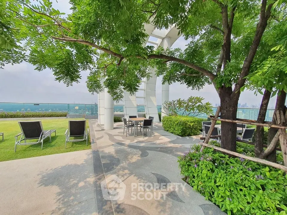 Luxurious rooftop garden with stunning city views and relaxing lounge area.