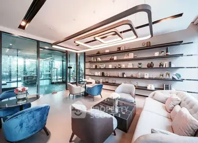 Luxurious modern living room with elegant decor and large glass windows