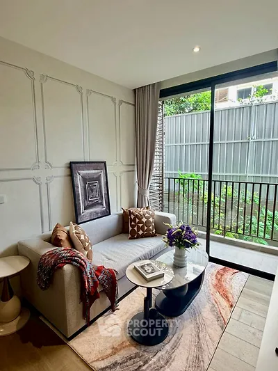 Chic living room with modern decor and garden view