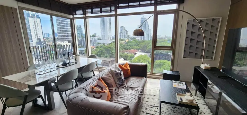 Luxurious living room with panoramic city view and elegant decor