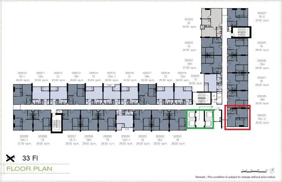 Detailed floor plan of 33rd floor showcasing apartment layouts and unit numbers.