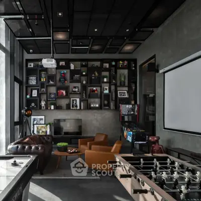 Stylish modern living room with entertainment features and sleek decor