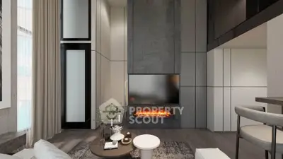 Modern living room with sleek fireplace and stylish decor
