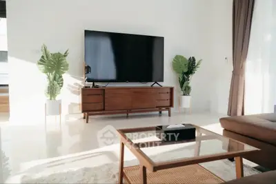 Modern living room with sleek TV stand and stylish decor