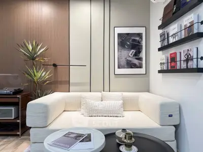 Stylish modern living room with cozy sofa and elegant decor