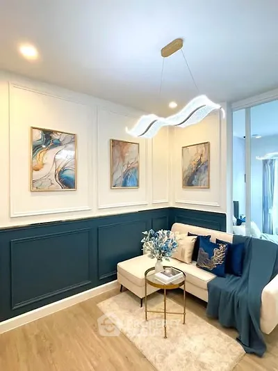Elegant living room with modern decor and stylish lighting